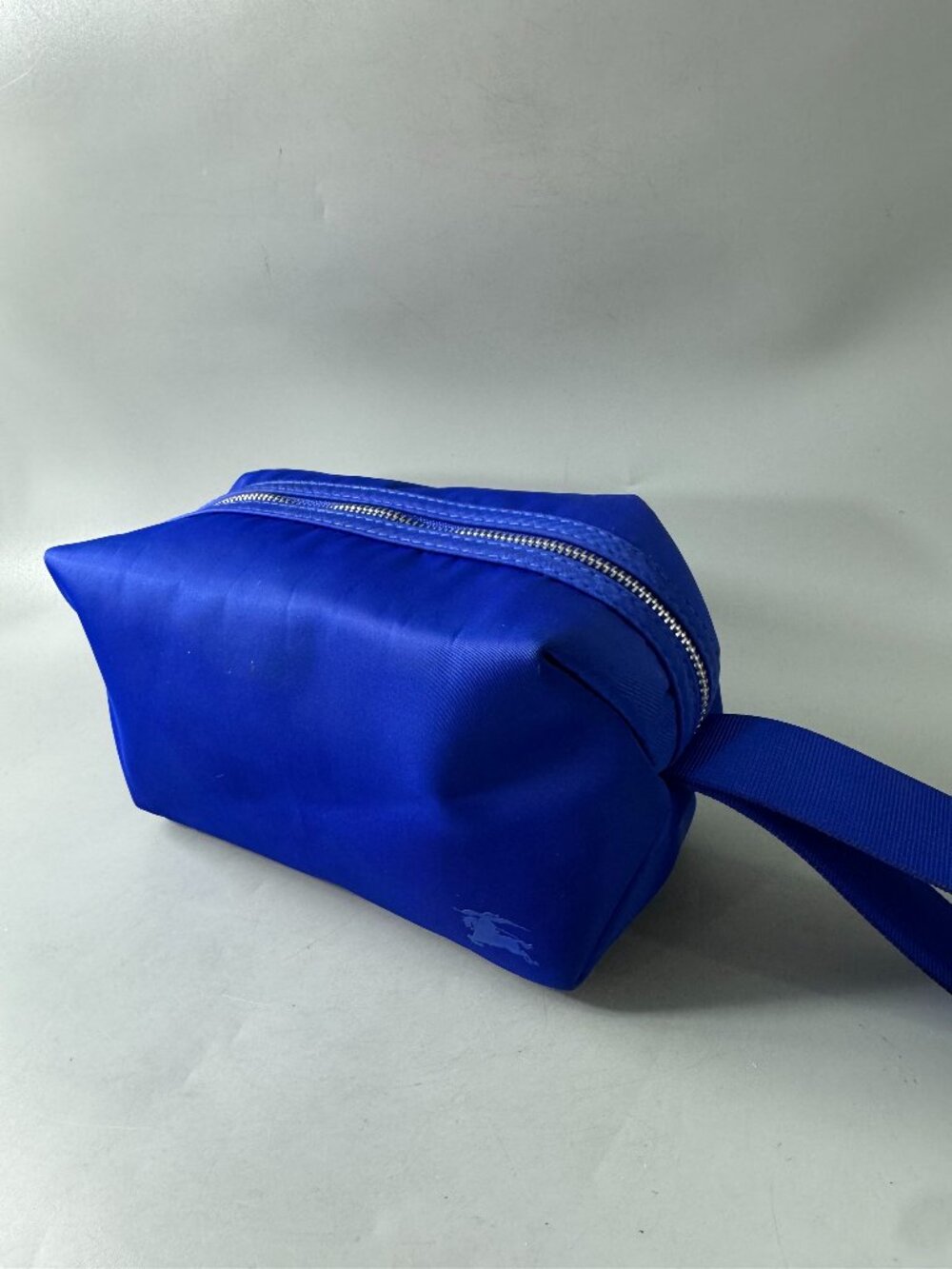 Blue Burberry Toiletry Cosmetic Pouch Travel Case Bag with Handle ~ Royal Blue